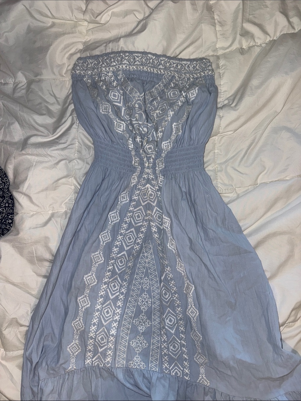 THML Light Blue Strapless Embroidered Midi Dress